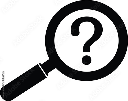 Magnifying Glass Question Mark Silhouette Icon, Magnifying Glass with Question Mark Silhouette: Help and Search Concept.
