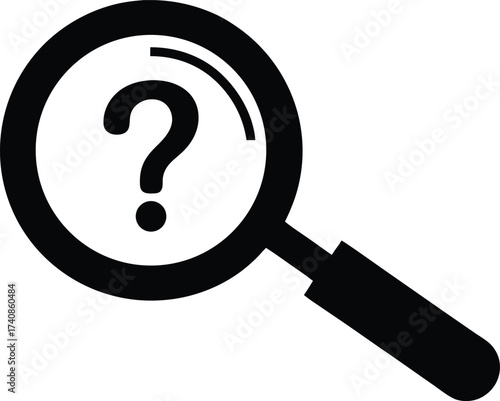 Magnifying Glass Question Mark Silhouette Icon, Magnifying Glass with Question Mark Silhouette: Help and Search Concept.