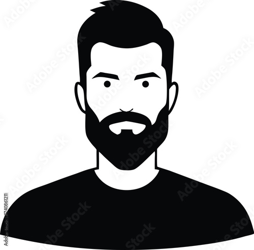 Man with Full Beard Silhouette Vector Illustration, Bearded Man Face Portrait Black Vector Art, Barbershop Logo Template Bearded Man Vector.
