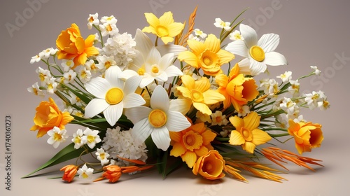 A photo of a cheerful bouquet of daffodils