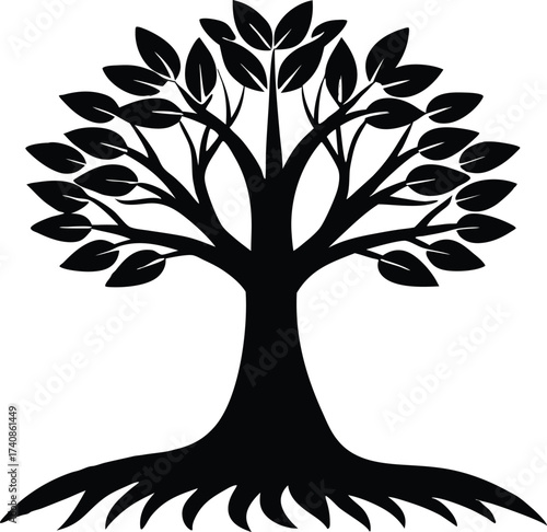 Mangrove Tree with Grass Silhouette Vector Illustration, Black Mangrove Tree and Grass Silhouette Landscape, Mangrove Forest Silhouette with Grass Vector Art