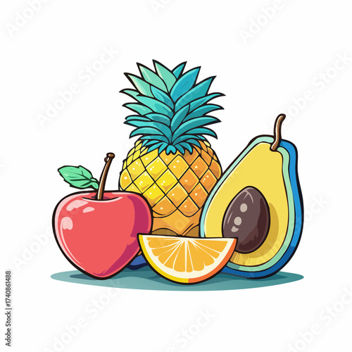 Tropical fruits assortment with transparent background