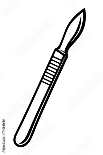 Surgical Scalpel Medical Instrument Line Art Illustration. Sharp Blade, Ergonomic Handle for Precision Incisions, Dissections, and Clinical Procedures. A Vector Graphic Representing Sterile Operating