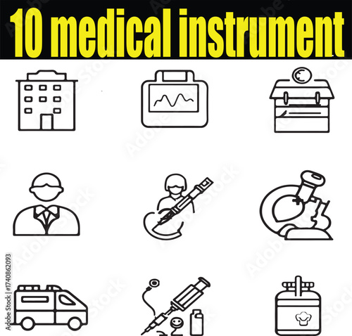  10 Medical icons Medicine and Health symbols ,hospital,handwash,ambulance, and scientific equipment ,Vector illustration.perfect pixel set of icons