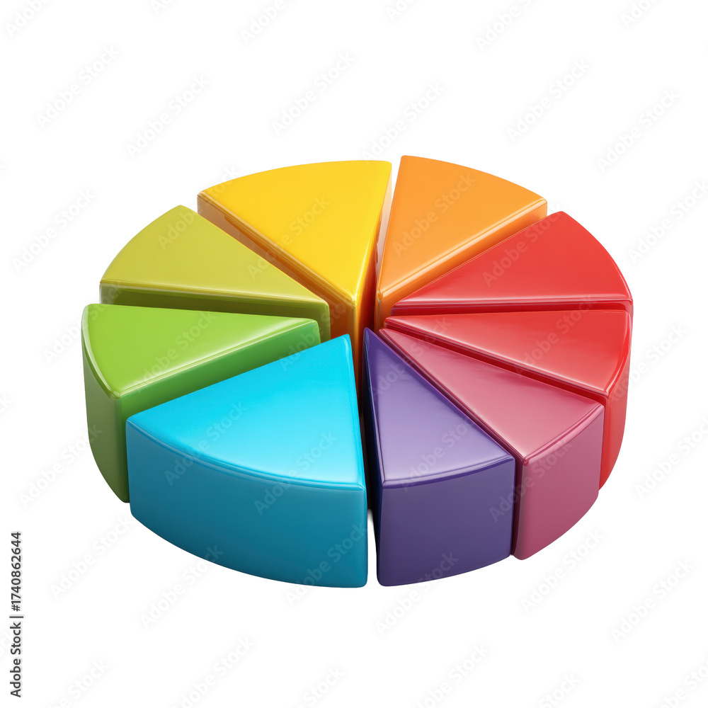 Obraz premium Colorful 3D Pie Chart Segments on Transparent Background