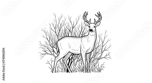 Deer standing in winter thicket, majestic animal in natural habitat