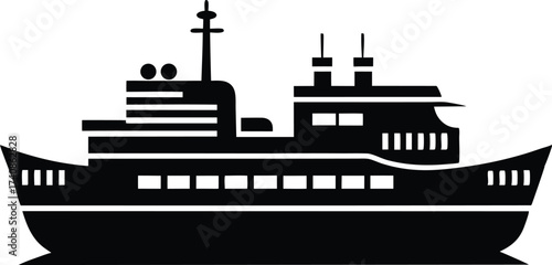 Maritime Ship Silhouette Vector Illustration. Cargo Ship Silhouette on the Ocean Vector, Sailing Ship Silhouette Vector for Logo and Design.