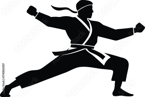 Kung Fu Martial Arts Silhouette Icon. Martial Artist in Fighting Pose Silhouette, Chinese Martial Arts Silhouette Symbol.