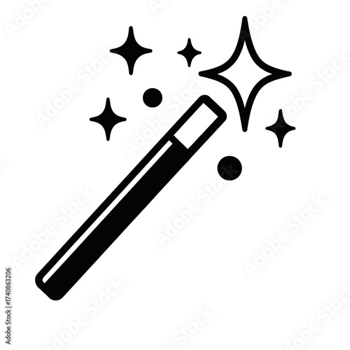 Sparkling Magic Wand Icon for Enchantment & Illusion: A Captivating Vector Graphic Representing Wizardry, Fairy Tales, Spells, and Wishes. Perfect for Fantasy Designs, UI Elements, Digital Art, and Ch