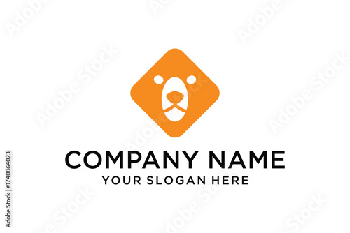 Modern Orange Bear Head Logo Design in Rounded Diamond Shape