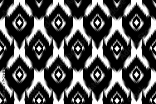 Ethnic seamless, Ikat patterns with simple shapes. Tribal and ethnic fabrics. Simple geometric pattern elements are best used in design, textile printing.