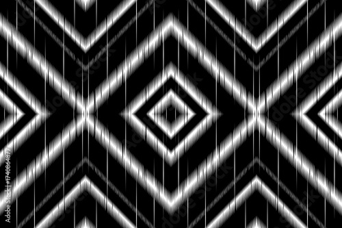 Ethnic seamless, Ikat patterns with simple shapes. Tribal and ethnic fabrics. Simple geometric pattern elements are best used in design, textile printing.