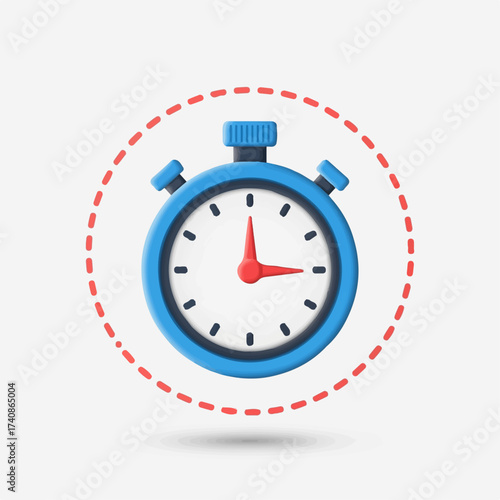 Vibrant blue stopwatch with bold red hands and clean white face