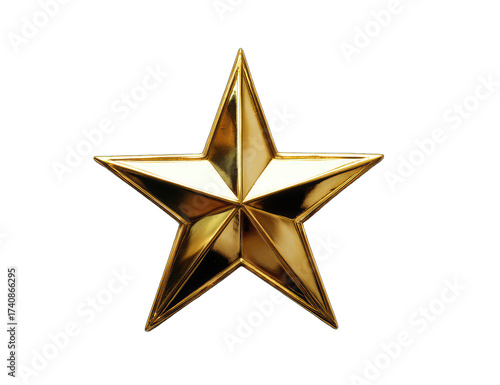 Golden star, sharply defined, highly detailed, glossy finish, against a black background