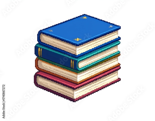 Stack of colorful pixel art books