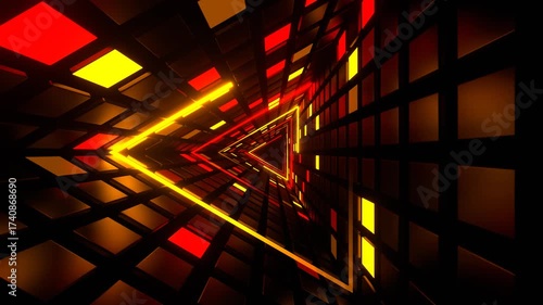 Red and Yellow Neon Triangle Tunnel Background VJ Loop in 4K