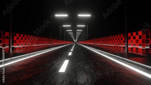 White and Red Neon Fast Futuristic Highway Background VJ Loop in 4K