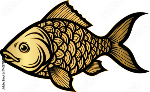 Golden Fish Illustration with Detailed Scales and Fins.
