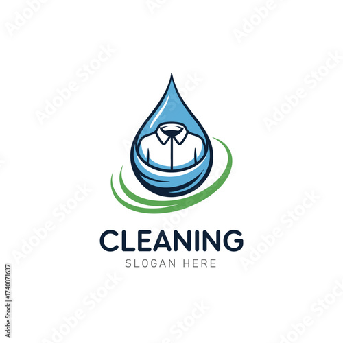Cleaning logo design with water drop and shirt for laundry, dry cleaning, and home care services