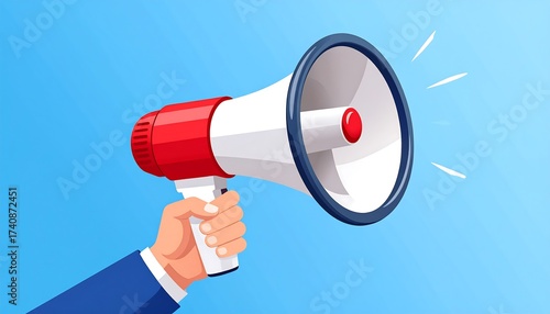 Illustration of a hand holding a megaphone with an announcement or message
