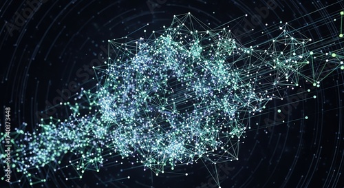 Stunning digital network of glowing nodes and lines creates a vibrant abstract representation of complex data connections and futuristic technology