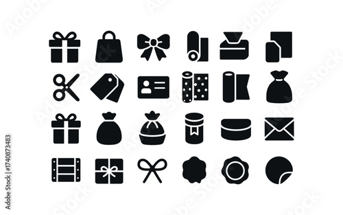 vector solid black filled icons Gifts (Packaging)