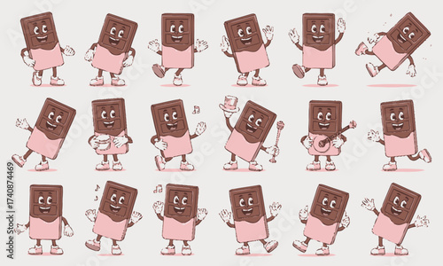 Cartoon Chocolate Bar Character Set - Retro Style Mascot