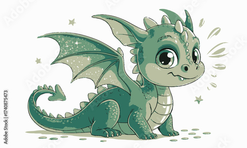 Cute Baby Dragon Illustration - Fantasy Creature