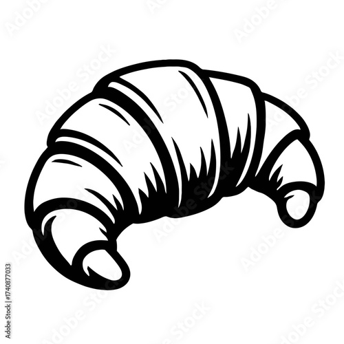 Delicious French Croissant Vector Illustration - A Classic Parisian Bakery Pastry Icon for Breakfast & Coffee Shops - Hand-Drawn Style Black & White Baked Good Graphic - Flaky & Buttery Morning Treat