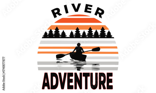 Kayak Logo with Wave and Sunset – Paddler Silhouette Design