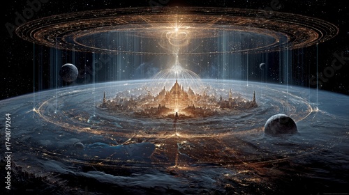 Futuristic Planetary Reunion with Holographic Elements and Unique Structure