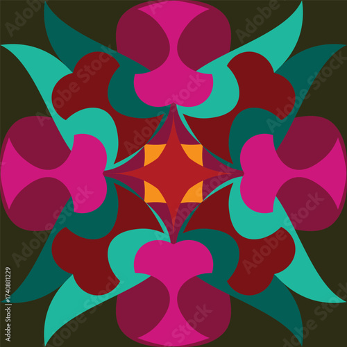 Vibrant Abstract Floral Mandala Seamless Pattern in Tropical Colors