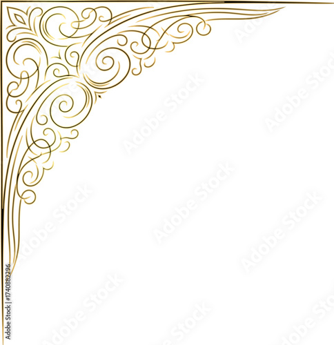 Elegant golden corner design with intricate swirls and decorative elements.
