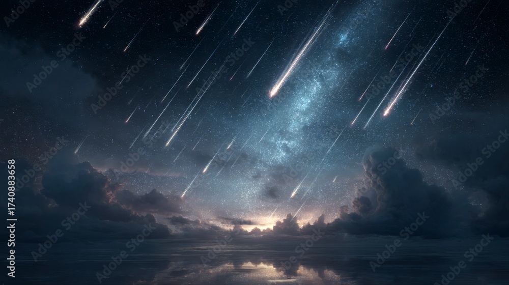 Fototapeta premium Stunning Meteor Shower Display with Multiple Shooting Stars at Night