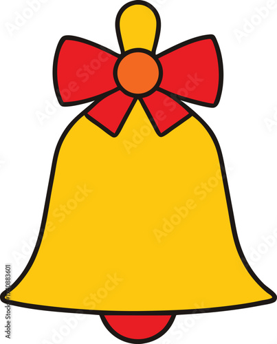 Christmas bell with bow Christmas theme gold and red on white background
