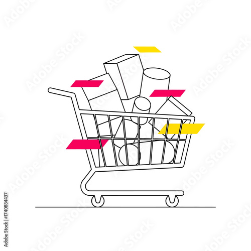 Minimalist E-commerce Shopping Cart Vector – Flat Line Art Retail Concept