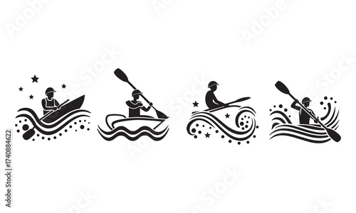 Kayak Silhouettes and Canoe Adventure Logo Vector