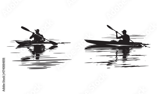 Kayak Silhouettes and Canoe Adventure Logo Vector