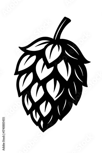 Exquisite Black & White Hop Cone Vector Art for Craft Beer Brewing and Botanical Designs. A Stylized Humulus Lupulus Illustration Perfect for Breweries, Homebrewing Logos, and Natural Ingredient Graph