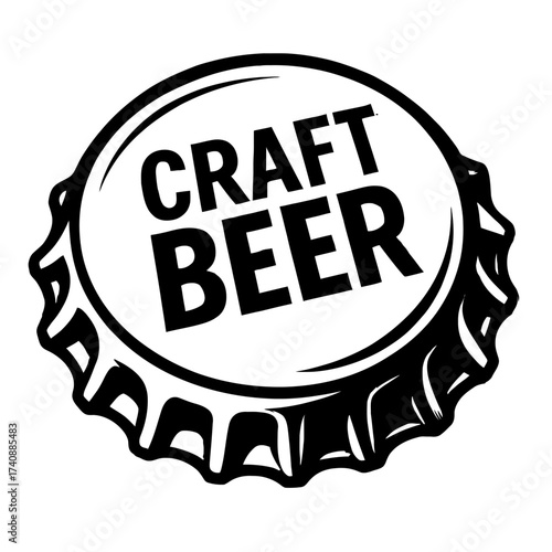 Craft Beer Bottle Cap Logo Illustration - Classic Black and White Vector Art for Artisanal Ales, Lagers, and Stouts. Ideal for Microbreweries, Homebrewers, and Beverage Branding. Perfect for Merch, La