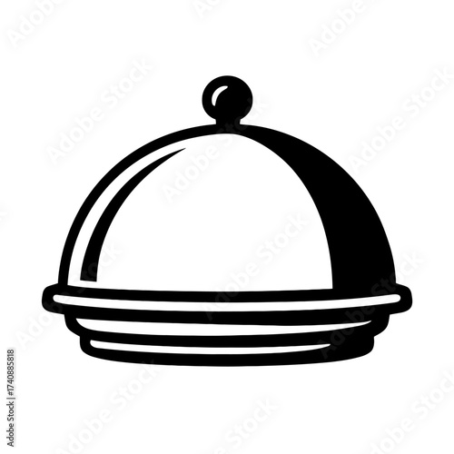 Elegant food cloche and serving tray icon, classic dinnerware illustration for luxury restaurant and gourmet meal service, isolated vector for fine dining and hospitality catering, traditional culinar
