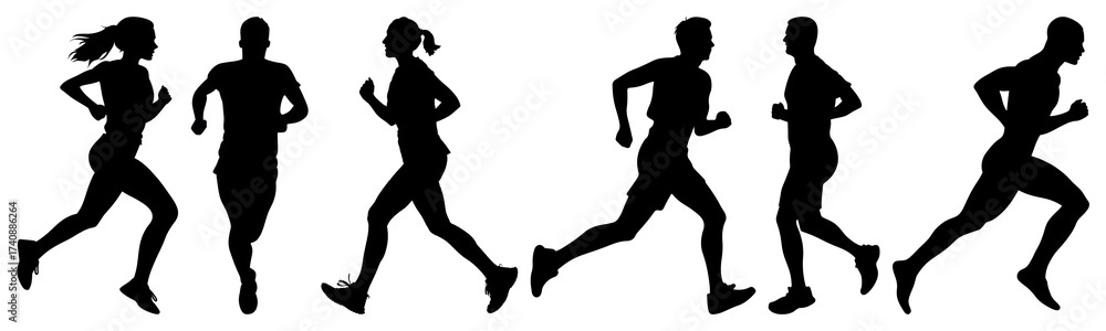 Obraz premium PNG Silhouettes running in motion, element set on transparent background