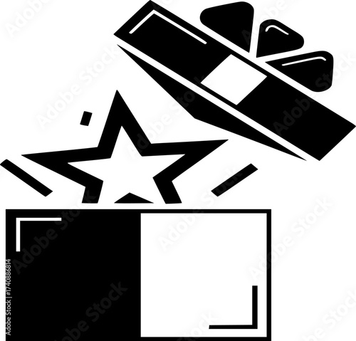 Star appearing from box icon. loyalty, reward, 
hand with gift box icon line and solid vector