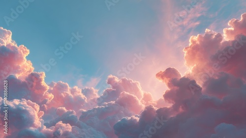 Dreamy pastel pink clouds bathed in golden sunlight create a serene sky backdrop for inspiring creative projects