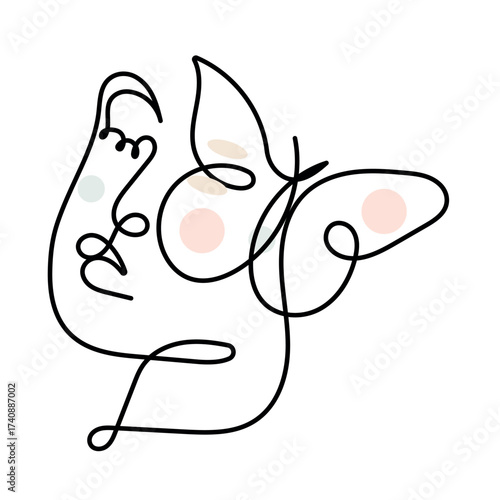 Butterfly  single line art, continuous one line drawing of  Isolated outline vector icon