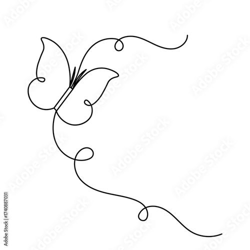 Butterfly  single line art, continuous one line drawing of  Isolated outline vector icon