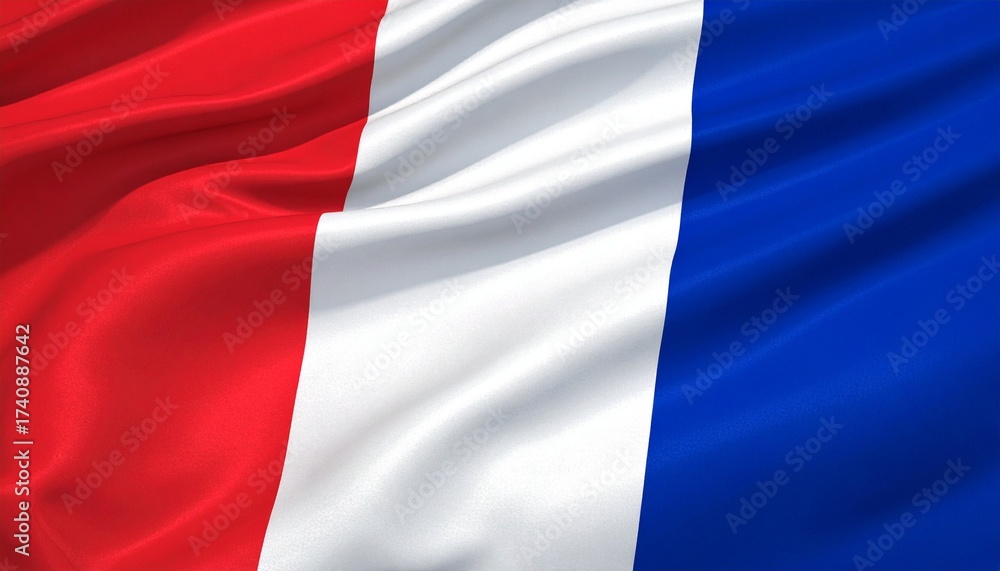 Obraz premium French national flag with vertical blue white and red stripes and textured fabric for cultural editorial political branding and European identity-themed visuals