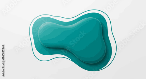 Dynamic abstract fluid shape with gradient teal layers and a 3D shadow effect on a minimalist light grey background