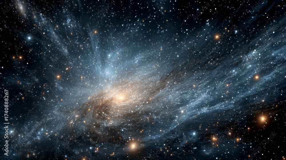 Obraz premium Distant Galaxy Supercluster with Hundreds of Stars and Nebulae