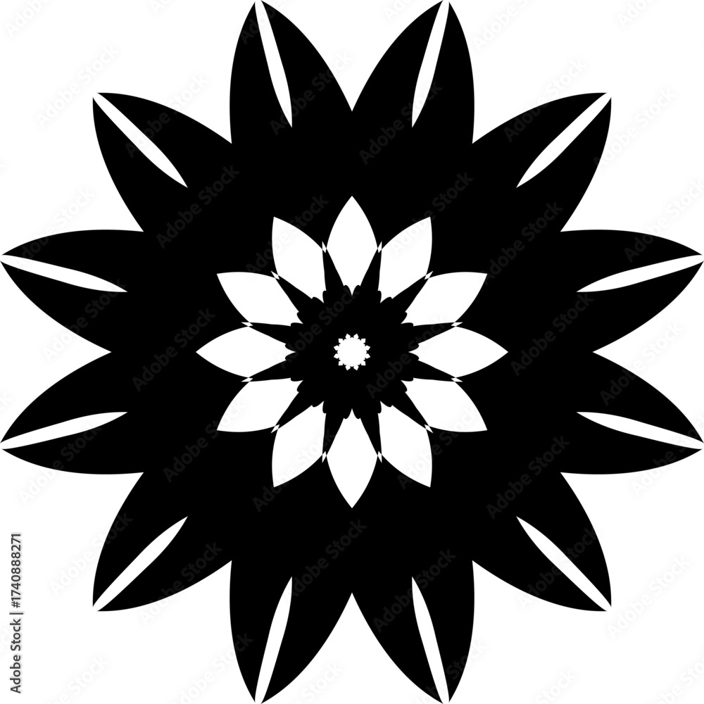 © ZAK Designs - Abstract Geometric Flower Icon | Black and White Vector Mandala Silhouette